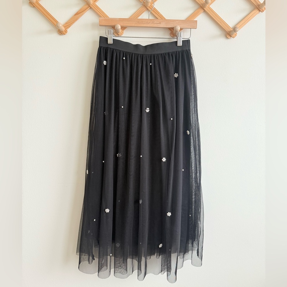 Her Destiny Black Tulle Pearl Accents Skirt